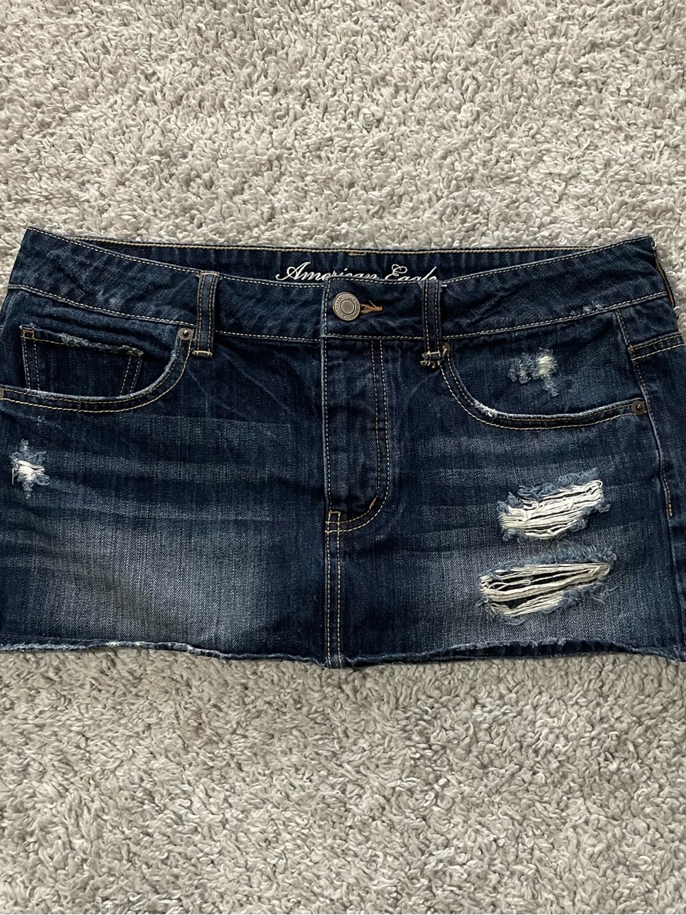 Vintage Y2K American Eagle Outfitters Navy Blue Distressed Denim Mini Skirt